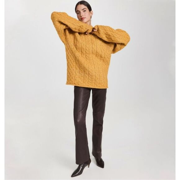 Lavane New York Women’s Marigold Mustard Yellow Chunky 3D Fisherman Knit Turtlen - Picture 10 of 15